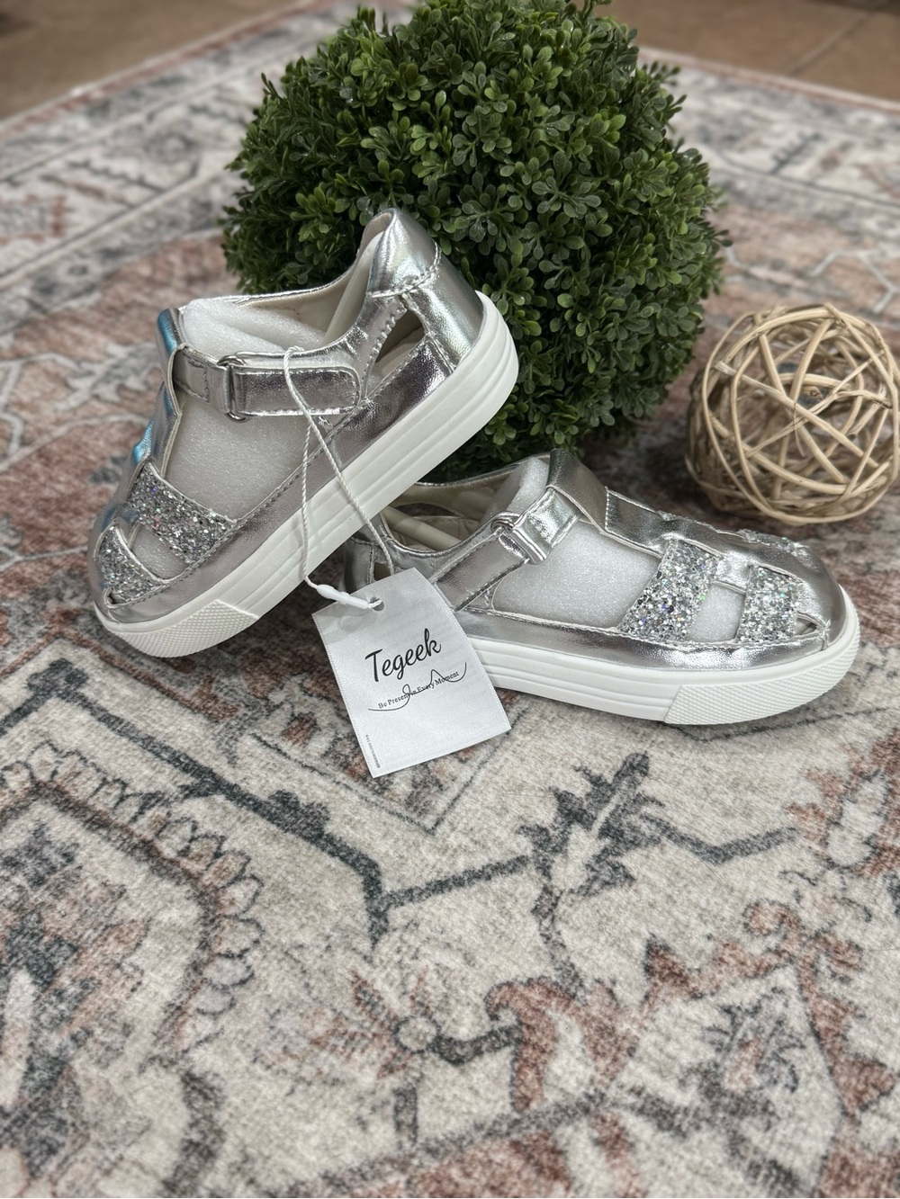 Silver Glitter Kids Sandals - Metallic Sparkle Comfort